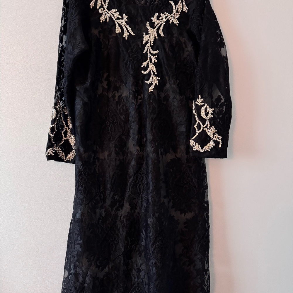 Elegant Black Lace Dress with Embellishments